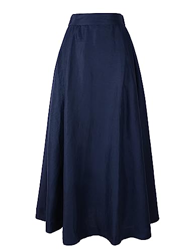 Women's Linen Maxi Skirt Elastic Waist Midi Length