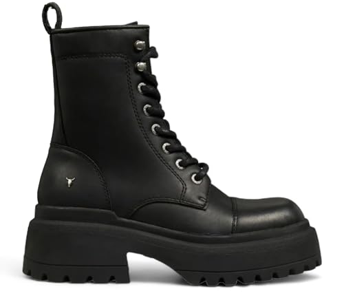 Windsorsmith Womens Black Leather Chunky Platform Combat Boots - Destroy