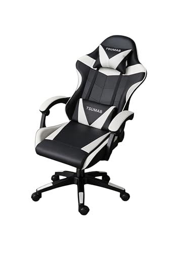 Image of Ergonomic Gaming & Office Chair with Adjustable Recline, Lumbar & Neck Support - Heavy Duty Swivel Chair for Home, Office & Gaming (Black & White, Without Footrest)