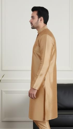 Image of Sadree Men's Silk Blend, Knee Length, Full Sleeve, Mandrin Collor, Solid Style, Attractive Colour, Solid Plain Kurtas