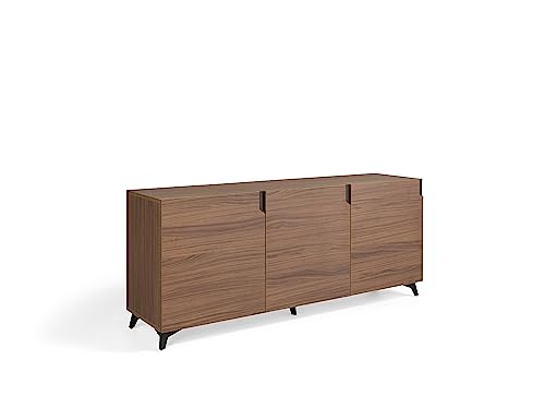 MOMMA HOME Aparador, Buffet, Salón Comedor 3 Puertas y baldas Interiores, Modelo Over Acabado en Nogal. Patas metálicas Negras. 180cm (Ancho) 45cm (Largo) 75cm (Alto)