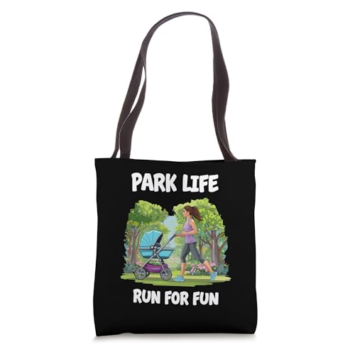 Female Runner Running With Pram In Park Jogging Run Tote Bag