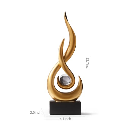AWNR Modern Gold Sculpture Decor: Flame Statue with Glass Ball Resin Abstract Art Figurines Unique Centerpiece for Home Living Room TV Stand Coffee Table Office Decor - Image 4