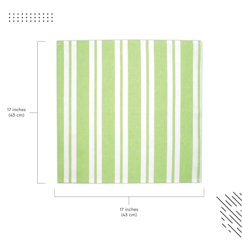 Image of Encasa XO Dining Table Napkins Set of 6, 43x43 cm | Machine Washable Reusable, Recycled Cotton Cloth Napkin, Soft & Absorbent, Table Decor for Hotels, Farmhouse - White & Franca Lime Stripes