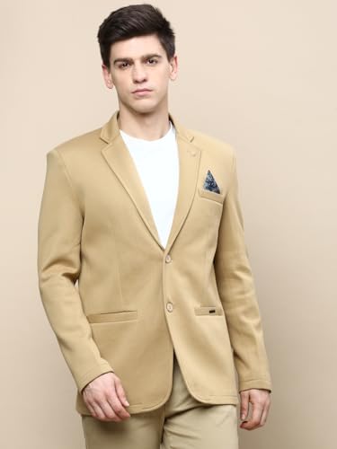 Image of SHOWOFFFF Men Solid Single Breasted Party Blazer | Notched Lapel Full Sleeves Cotton Blazer's for Mens | Slim Fit Regular Length Blazers for Men's