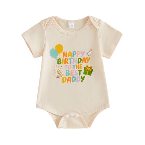 Himllauen Infant Boy Girl Birthday Romper Baby Boy Girl Summer Birthday Jumpsuit Short Sleeve Happy Birthday To Daddy/Mommy Print One Piece Clothes (Apricot Daddy 3-6 Months)