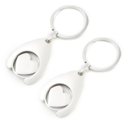 Onperpoe 2pcs Shopping Trolley Token Keyring - Supermarket Coin Key Release Tool - Portable Removable UK Alloy Pound Token for Shopping Carts