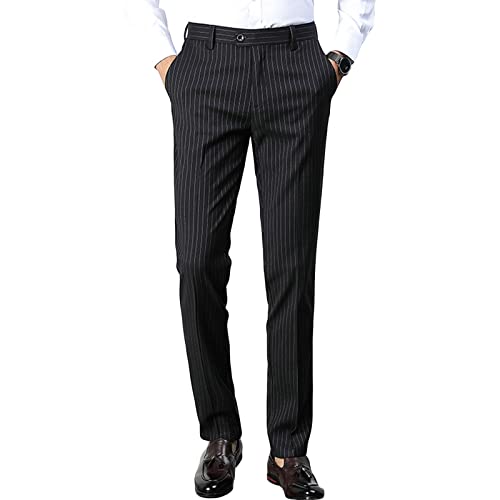 Maiyifu-GJ Men Slim Stretch Dress Pant Pinstripe Skinny Comfort Tapered Suit Pant Business Wrinkle-Resistant Casual Trousers