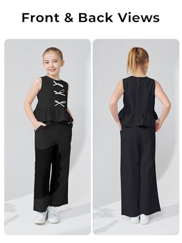 Image of Girls' Clothing Sets Sleeveless Bow Crop Top Wide Leg Linen Pants 2026 Summer Outfits Cute Kids Clothes
