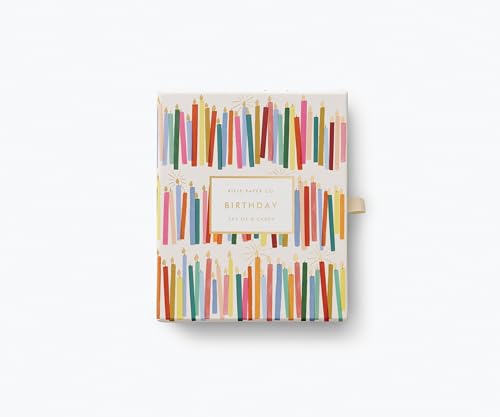RIFLE PAPER CO. Birthday Candles Keepsake Card Boxed Set of 8, 4.25' L x 5.5' W Blank Interior Lets Your Thoughtful Handwritten Note Take Center Stage, Artisanally Crafted in the USA