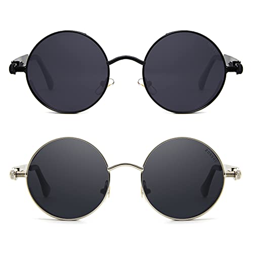 Image of RONSOU Steampunk Style Round Vintage Polarized Sunglasses Retro Eyewear UV400 Protection Matel Frame