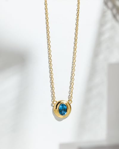 YoTreasure London Blue Topaz Gemstone Solid 14K Gold Plated Over 925 Sterling Silver Pendant Necklace3