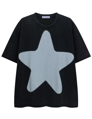 Aelfric Eden Oversized Star Graphic Tees Men Vintage Washed Heavyweight Cotton Trendy Streetwear T Shirts Unisex