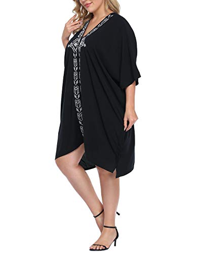 HDE Womens UPF 30+ Short Kaftan Cover Up Oversize Plus Size Swimsuit Shirt Dress2