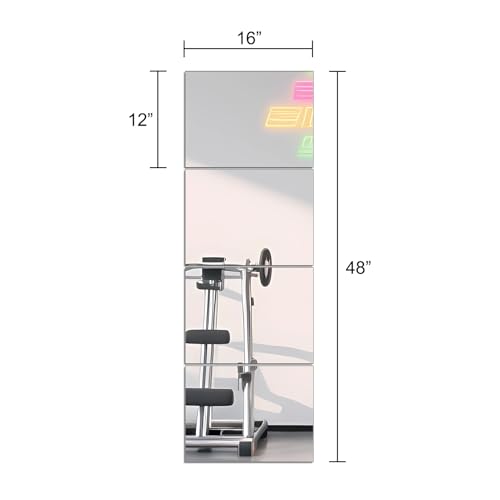 Image of Ruomeng Full Length Wall Mirror Tiles - 12 inch x 16 inch x 4Pcs Frameless Full Body Mirror Tiles Wall Mounted Mirror for Home Gym Vanity Bedroom, Living Room