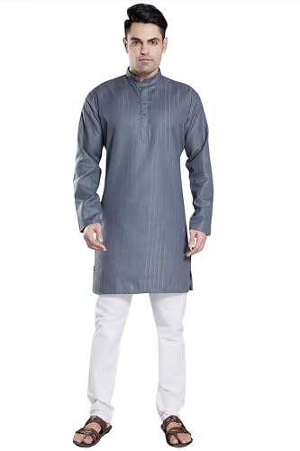 Image of DIVISIVE Men's Self Zari Line Cotton Blend Slim Fit Kurta Pyjama Set