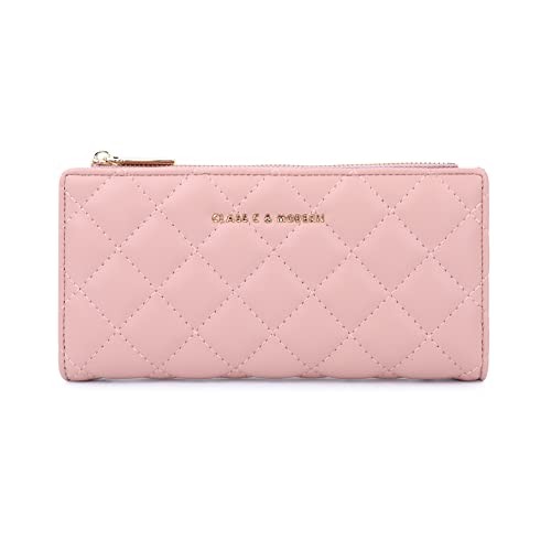 Vllcsla Organizador de Embrague de Billetera de Solapa de Cuero para Mujeres con Múltiples Ranuras para Tarjetas, Ventana de Fotos, Billetera de Dama de Tamaño único Bolso Largo (Rosado) Cover