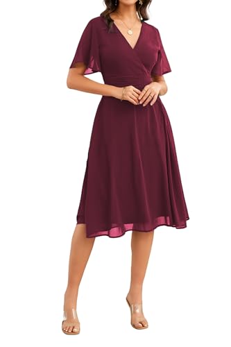 Image of Women's Summer Elegant Chiffon Wrap V Neck Aline Dress
