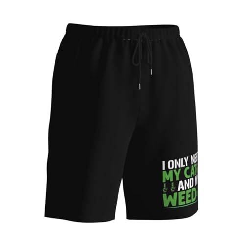 I Only Need My Cat and My Weed Mens Swim Trunks Quick Dry Board Shorts 7" - Hawaii Beach Swimwear4