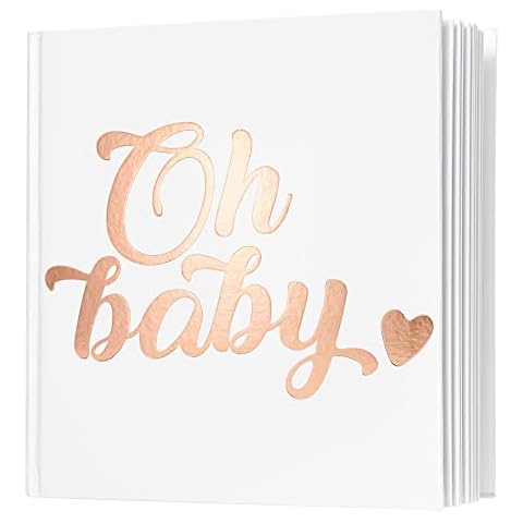Calculs Oh Baby Bridal Party Decoration Picture Book 8.5” Square Polaroid Baby Shower Guest Book Blank White Pages for Pictures White Cover Rose Gold Stamping Cover