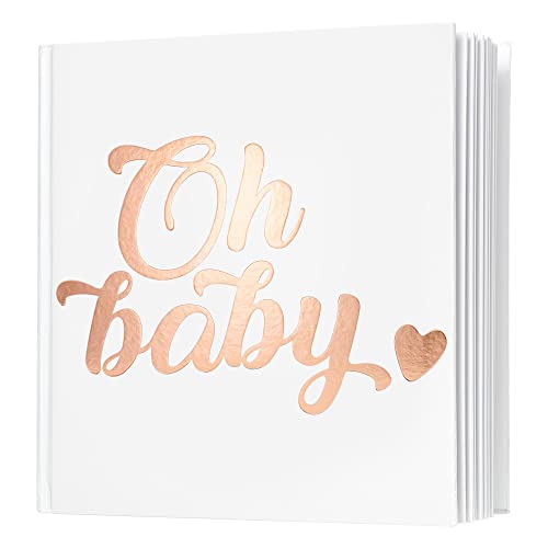 Image of Calculs Oh Baby Bridal Party Decoration Picture Book 8.5” Square Polaroid Baby Shower Guest Book Blank White Pages for Pictures White Cover Rose Gold Stamping