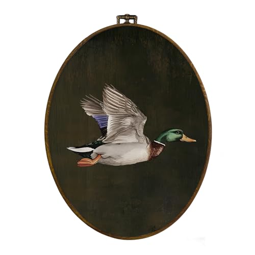Image of dvhdajed Mallard Duck Oval Wall Art Decor, Farmhouse Dark Ducks Framed Canvas Art,Vintage Ducks Wall Hanging Decoration for Bedroom Nursery Living Room Bathroom, 8.7x11.3 Inch