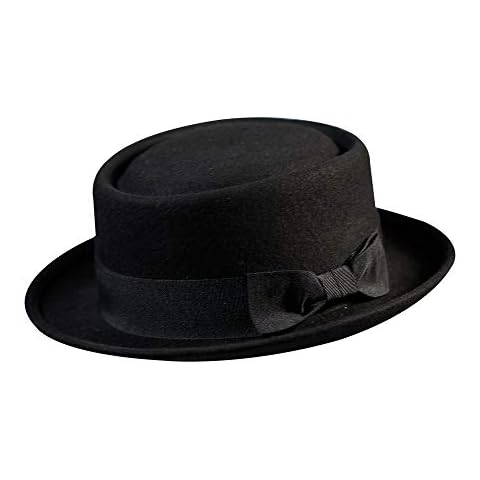 Pork Pie Hat for Men/Women Wool Felt Fedora Boater Porkpie Flat Top Derby Black Cover