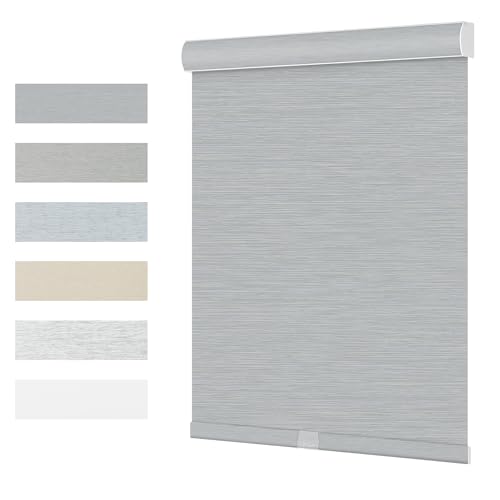 SEEUNANA Blackout Roller Shades for Windows Cordless Roller Shades with Cassette Valance Jacquard fabricInsulated for French Doors bedrooms Living Rooms.Silver Gray.52 W x 84" H