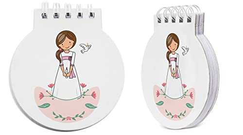 Lote 25 libretas Infantiles Primera Comunión, niña Vestida de Primera comunión con Vela en la Mano. Original libreta para Dar como Regalo o Detalle a los Invitados a una Primera Comunión.