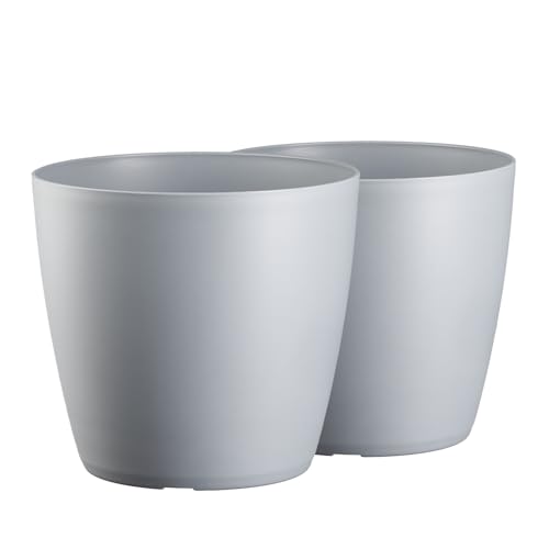Tymar Blumentopf, 2er-Pack, Pflanzentopf aus Kunststoff, Moderne, matt, Runde Form (Grau, ø 30 cm)