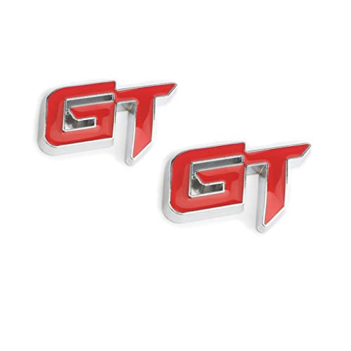 Image of 2 PC GT Emblem Premium 3D Car GT Badge Racing Car Sticker Decorative Decal Replacement Parts Car Hood Door Side Fender Trunk Self-Adhesive Logo Nameplate (Red Silver)