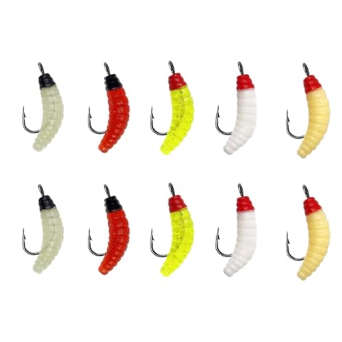 Fishing Worm Lures - Maggot Bait Set, 10 Pcs Realistic Maggot Fish Baits, Soft Plastic Worm Lures for Pond Lake River Stream Fis