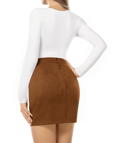 Image of MANGOPOP Mini Faux Suede Skirt for Women High Waist Skirts, Brown011, Small