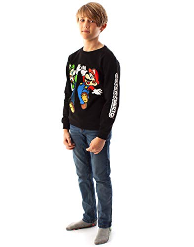 Super Mario Sweatshirt Luigi Character Gamers Black Long Sleeve Kids Boys Jumper2