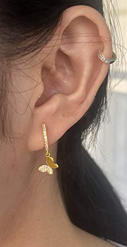 Cute Butterfly Small CZ Cartilage Cuff Hoop Earrings With Tiny Charm Dangle Drop for Women S925 Sterling Silver Dainty Fashion Huggie Hoops Hypoallergenic Fashion Elegant Jewelry Gifts for Daughter Sister Bff 6