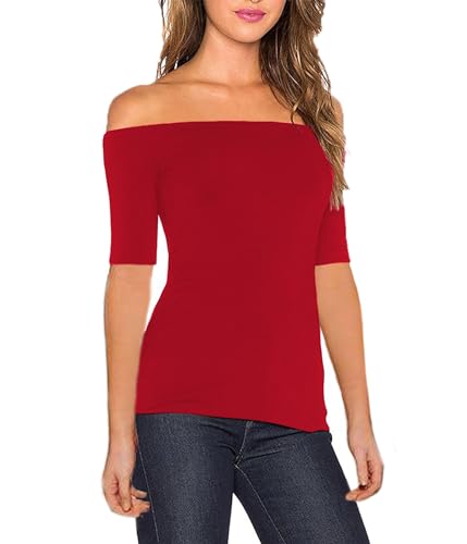 Image of Sarin Mathews Women's Sexy Off The Shoulder Tops Long Sleeve Slim Fit Stretchy Shirts Blouses Top