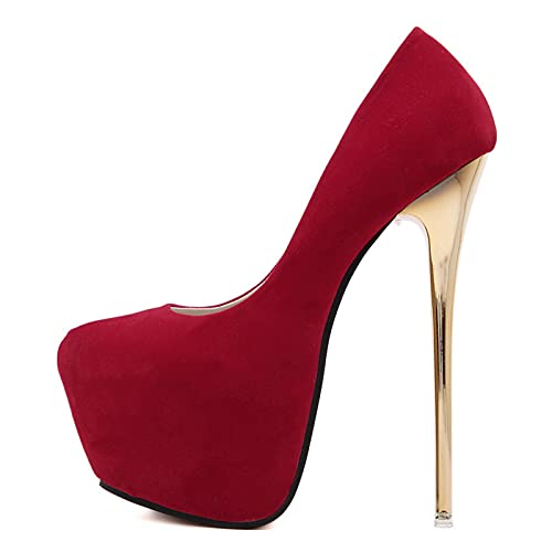 ZHLONG Women Platform High Heels 16CM Ladies Pumps Faux Suede Party Dress Shoes Large Size 34-452
