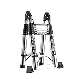 escaleras para desván Escalera telescópica Plegable Multiusos de Acero Inoxidable for áticos, Ideal for Trabajos al Aire Libre en casa. Plegable(2.1+2.1=4.2m)