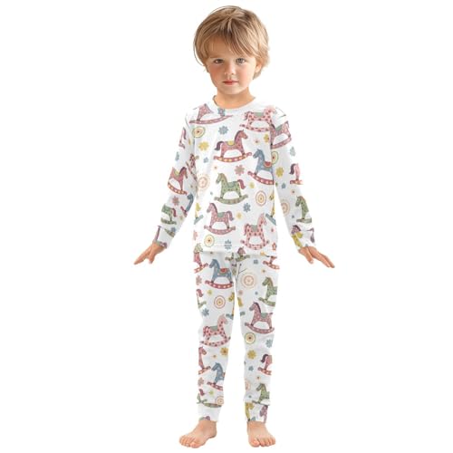 Pajama Sets Long Sleeve Colorful Rocking Horses Cute Soft Comfy Sleepwear 2 Piece PJS 3-8T2