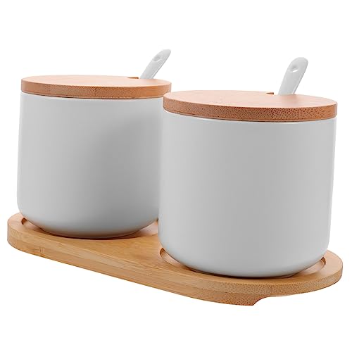 FUNOMOCYA 1 Set Seasoning Jar Set Seasoning Jars Salt Jar Condiment Pots Condiment Holder Spice Container Condiment Containers Rattan Lamp Shade Household Seasoning Container White Ceramics