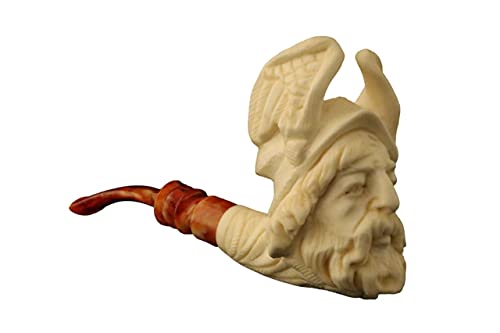 MeerschaumMarket Viking Hand Carved Block Meerschaum Pipe with custom case