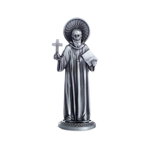 KOMI St Benedict Statue Holding Cross & Rule Car Dashboard Decorations Bless Driving Safety Gift for New and Old Driver, Christian and Catholic Figurines, Religious Gifts Home Office Table Decor
