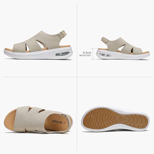 Image of ziitop Walking Sandals Women Orthopedic Sandals for Women Comfortable Arch Support Orthotic Platform Wedge Shoes Air Cushion Adjustable Strap Comfort Shoes for Summer Travel Beach Party Shopping Work