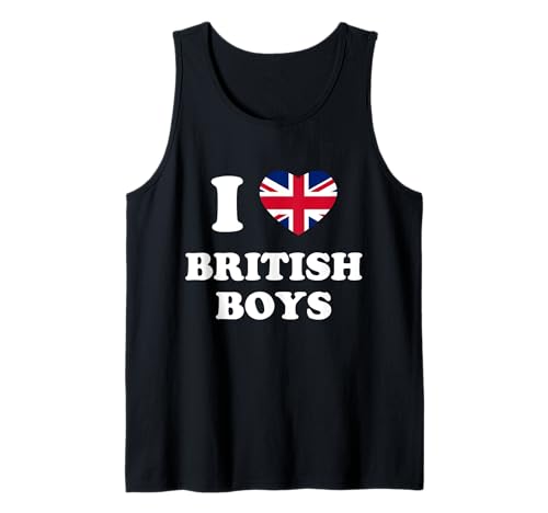 Funny I Love British Boys con cuore bandiera britannica ragazzi Canotta
