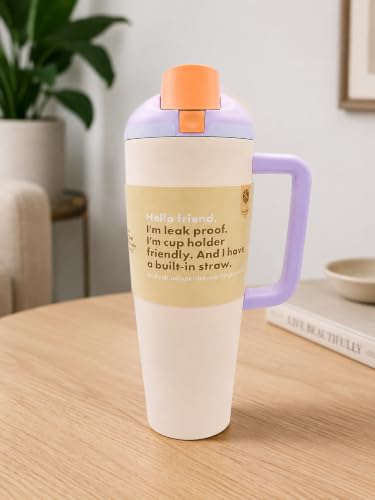 Image of HomeCloud 1200ML Stainless Steel Water Bottle - Double-Wall Vacuum Insulated, Leakproof Straw Lid, BPA-Free Reusable Travel Flask with Two-Way Spout for Gym, Office & Outdoor Use (H Beige)