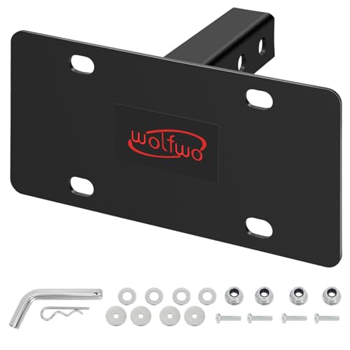 Wolfwo Trailer Hitch License Plate Holder Bracket-Includes License Plate Mounting Hardware-2-Inch Receiver Compatible, Universal Fit for Trucks/SUVs/RVs-5.2 mm Thick High Steel -Anti-Rust Coating