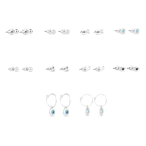 London Set Of 10 Stud And Evil Eye Hoop Earring
