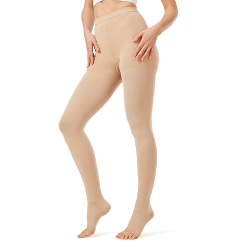 Image of NURCOM 15-20 mmHg Compression Pantyhose for Women & Men, Open Toe Medical Compression Stockings, Waist High Opaque Compression Tights, Graduated Support for Edema, Varicose Veins, Swelling, Pregnant