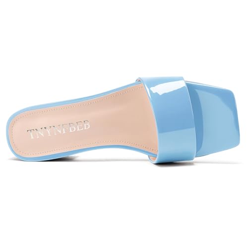 Image of TNYNFBEB Womens Chunky Block Low Heel Open Square Toe Sandals Mules Shoes Slip-on Prom Party Dress Patent Leather 1.4 Inches Heels