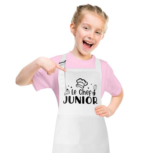 Halinuia - Delantal infantil impermeable, ajustable, con 2 bolsillos, delantal infantil, pintura para niño o niña, cocina, delantal para manualidades y escuela, blanco, 44 x 41 cm/17,32 x 16,14 pouces